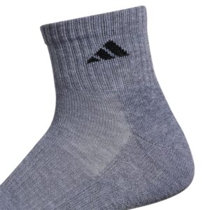 adidas Men's Athletic Cushioned Quarter Socks (with Arch Compression for a Secure fit (6-Pair), Heather Grey/Black, Large