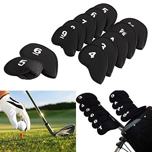 Awakingdemi Golf Head Cover Club Iron Putter Head Protector Set Neoprene Black (10-Piece)