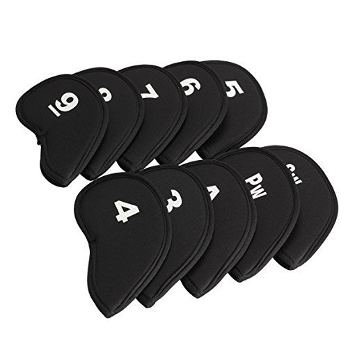 Awakingdemi Golf Head Cover Club Iron Putter Head Protector Set Neoprene Black (10-Piece)