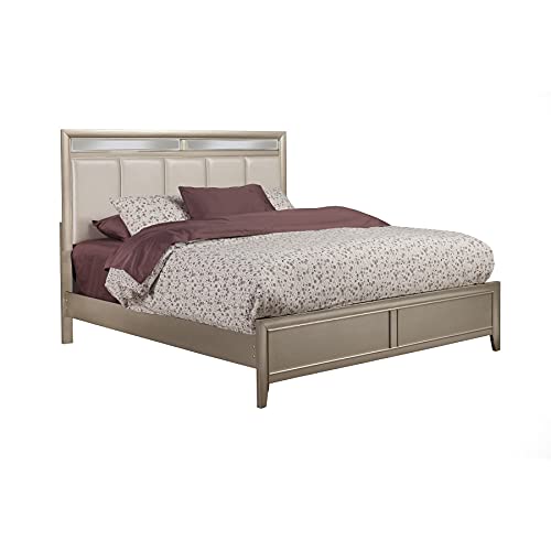 Alpine Furniture Silver Dreams Queen Panel Bed-Upholstered Headboard in Silver