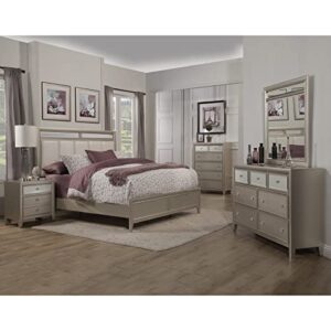 Alpine Furniture Silver Dreams Queen Panel Bed-Upholstered Headboard in Silver