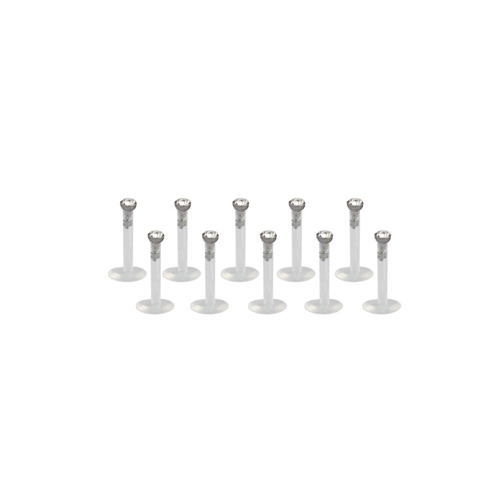 Ruifan 10PCS 16G Clear UV Flexible Acrylic 2mm Clear CZ Gem Labret Monroe Lip Ring/Tragus/Helix/Cartilage Earring Stud Barbell,8mm Bar Length Body Piercing Jewelry