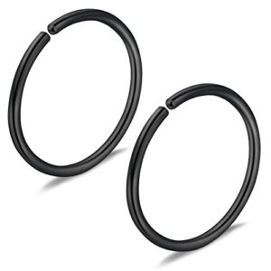 Ruifan 3prs Non Pierced Stainless Steel Clip on Closure Round Ring Fake Nose Lip Helix Cartilage Tragus Ear Hoop 20G 8mm Black Plated