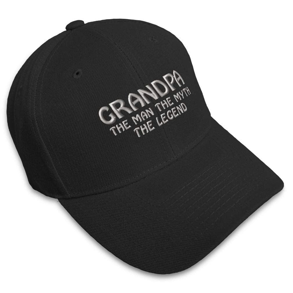 Baseball Cap Grandpa Man, Myth, Legend Embroidery Family & Friends Grandfather Acrylic Hats for Men Women Strap Closure Black Design Only