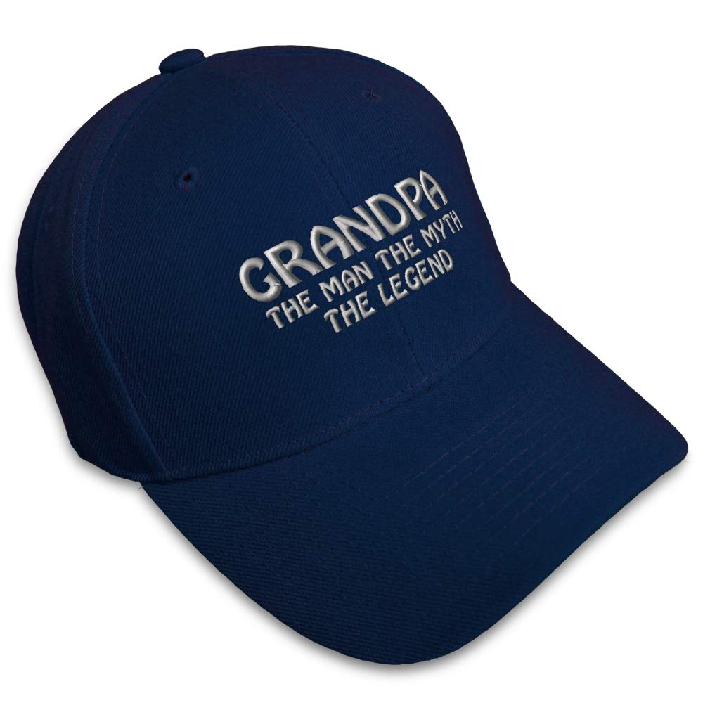 Baseball Cap Grandpa Man, Myth, Legend Embroidery Family & Friends Grandfather Acrylic Hats for Men Women Strap Closure Navy Design Only