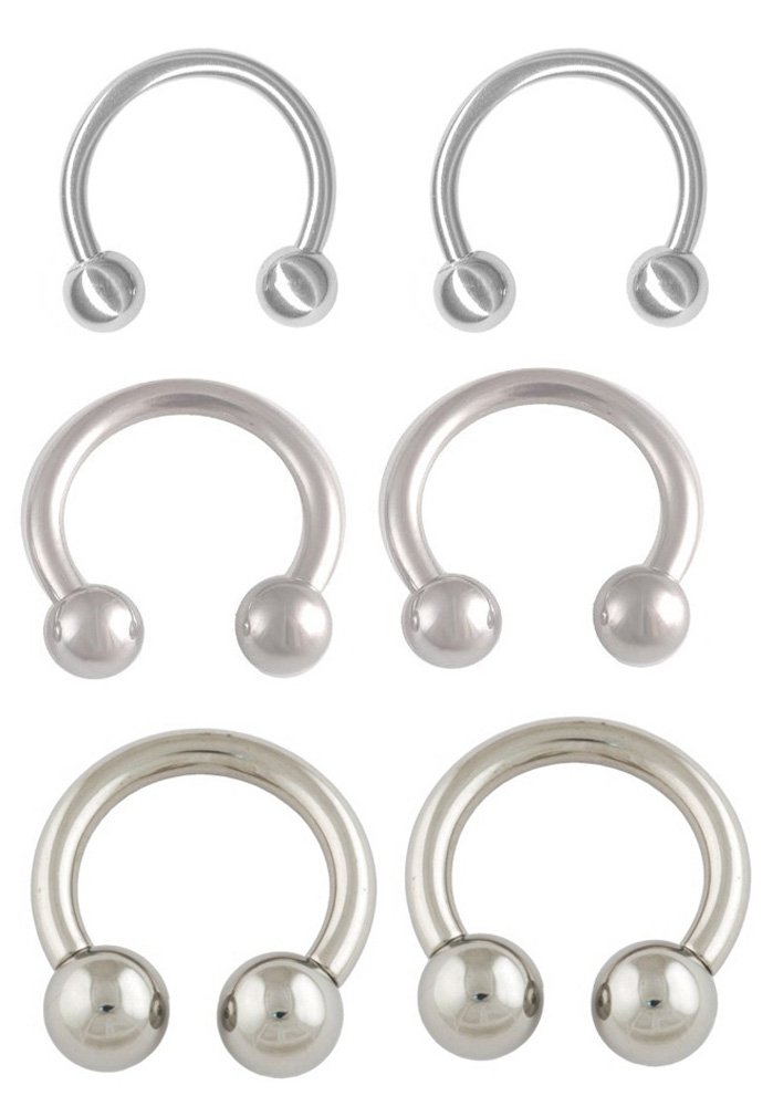 playful piercings 6 pc Lot Stretching kit Horseshoe Surgical Steel Ring Lip, Belly, Nipple, Earring Hoop - 12g 10g 8g