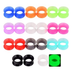 Longbeauty 11 Pair Thin Silicone Ear Skin Flexible Flesh Double Flared Ear Tunnels Expander Plugs Stretcher 11 Colors-10mm