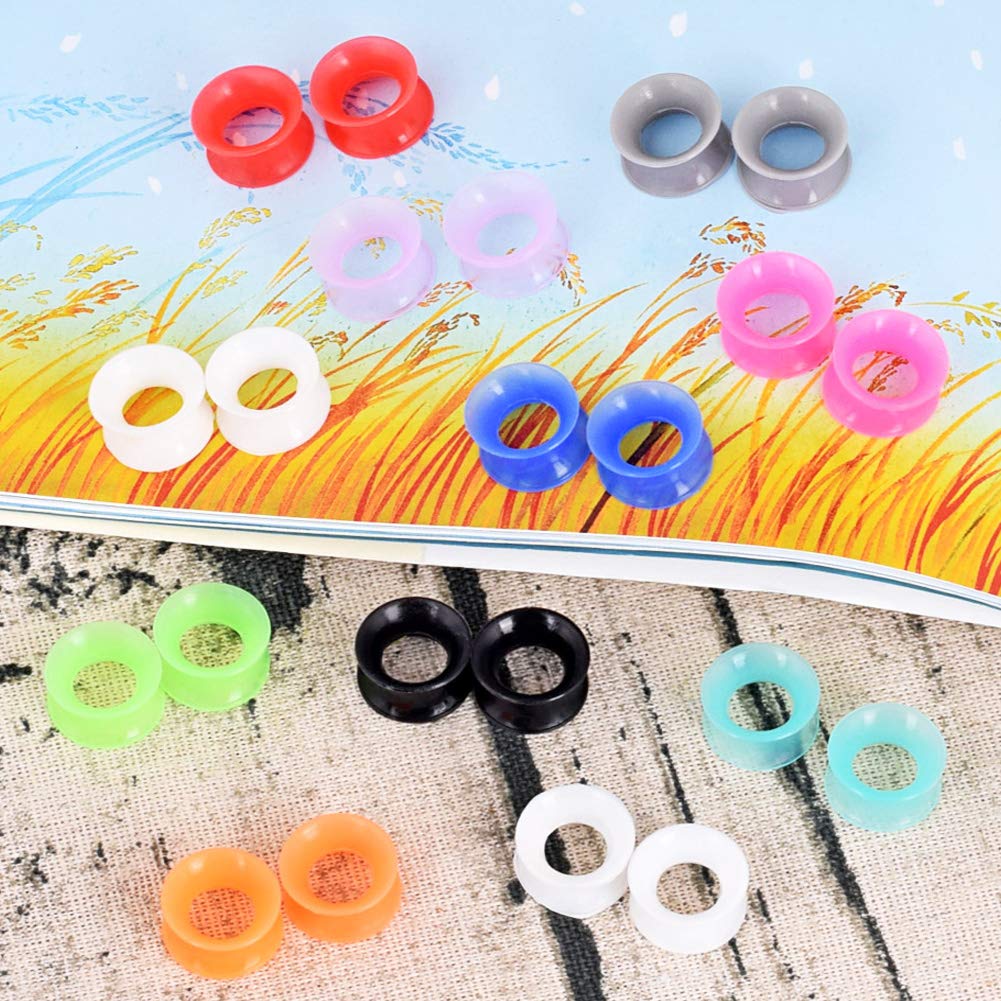 Longbeauty 11 Pair Thin Silicone Ear Skin Flexible Flesh Double Flared Ear Tunnels Expander Plugs Stretcher 11 Colors-10mm