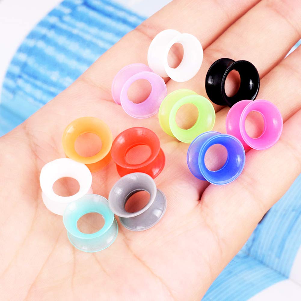 Longbeauty 11 Pair Thin Silicone Ear Skin Flexible Flesh Double Flared Ear Tunnels Expander Plugs Stretcher 11 Colors-10mm