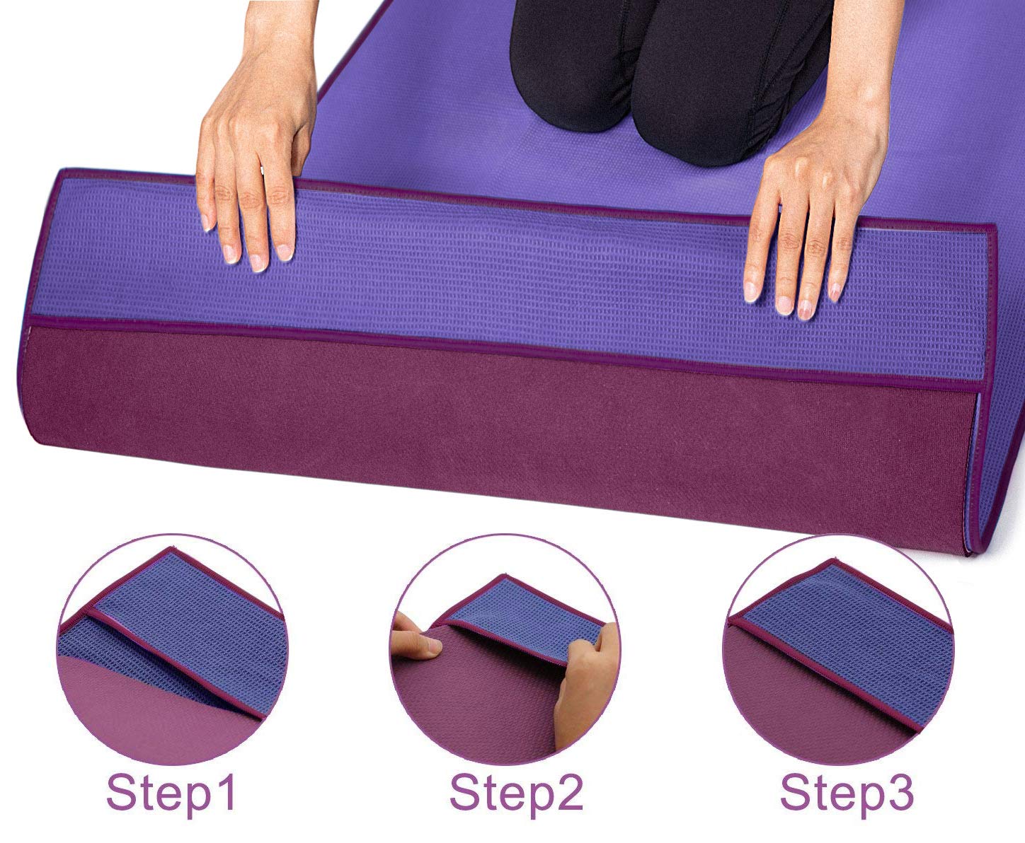 Heathyoga Hot Yoga Towel Non Slip, Microfiber Non Slip Yoga Mat Towel, Exclusive Corner Pockets Design, Dual-Grip, Sweat Absorbent, Perfect for Hot Yoga, Bikram, Pilates and Yoga Mats