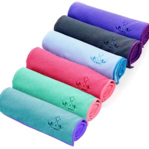 Heathyoga Hot Yoga Towel Non Slip, Microfiber Non Slip Yoga Mat Towel, Exclusive Corner Pockets Design, Dual-Grip, Sweat Absorbent, Perfect for Hot Yoga, Bikram, Pilates and Yoga Mats