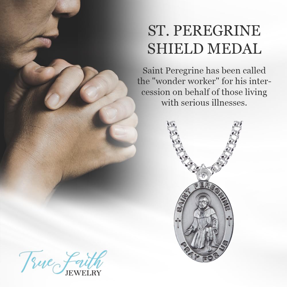 TrueFaithJewelry Sterling Silver St Peregrine Necklace Patron Saint Medal Pendant Religious Jewelry, 7/8 Inch