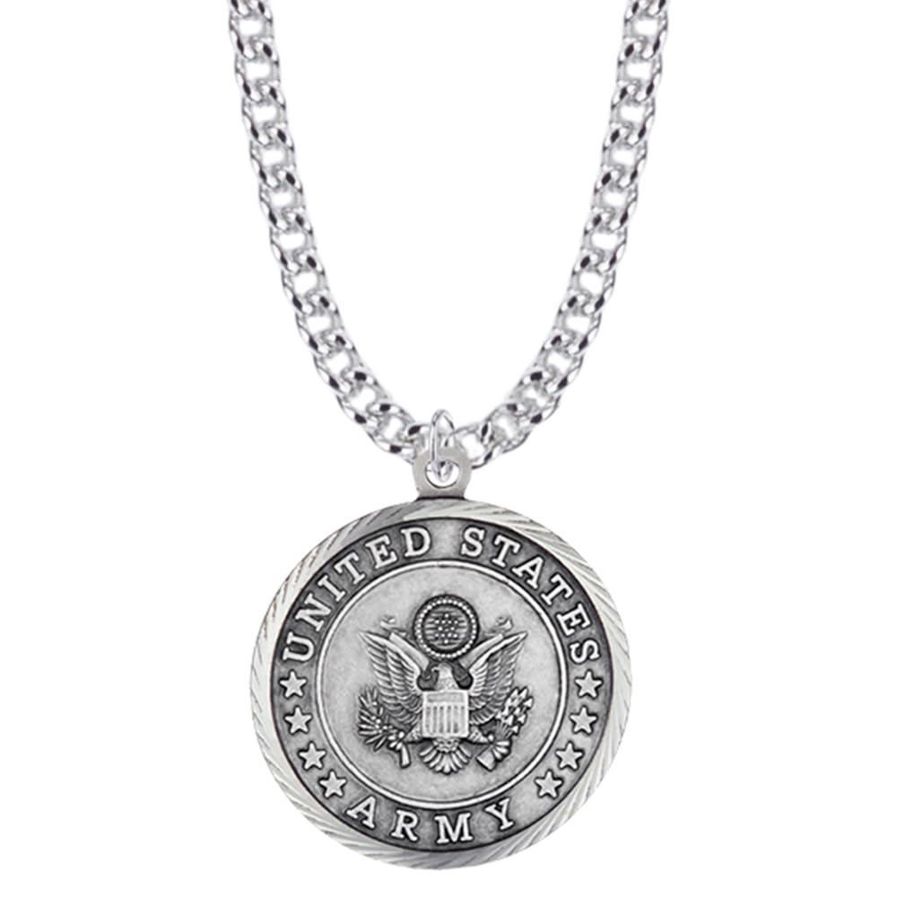 TrueFaithJewelry Sterling Silver United States Army Service Medal with St Michael Patron Saint Archangel Pendant Necklace, 3/4 Inch