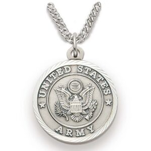 TrueFaithJewelry Sterling Silver United States Army Service Medal with Christ Cross Pendant Necklace, 3/4 Inch