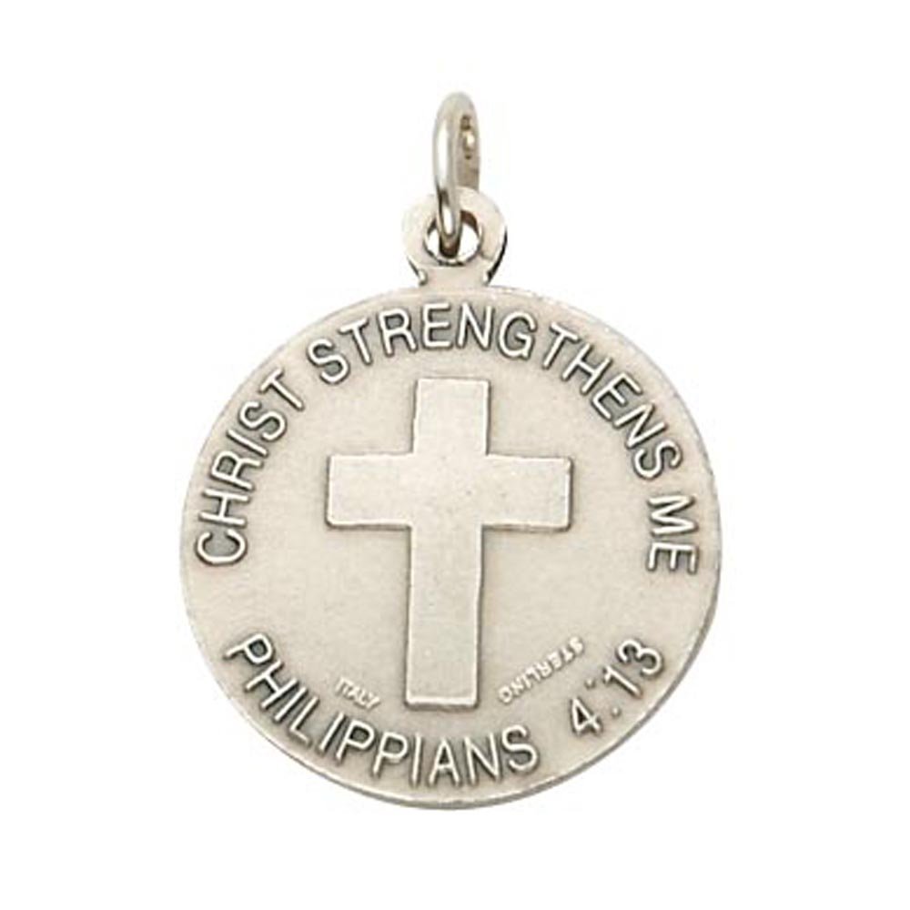 TrueFaithJewelry Sterling Silver United States Army Service Medal with Christ Cross Pendant Necklace, 3/4 Inch