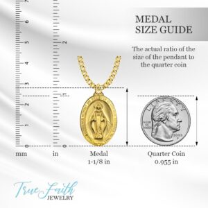 TrueFaithJewelry 14KT Gold-Plated Sterling Silver Our Lady Of Grace Miraculous Medal Necklace Pendant Religious Jewelry, 1 1/8 Inch