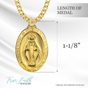 TrueFaithJewelry 14KT Gold-Plated Sterling Silver Our Lady Of Grace Miraculous Medal Necklace Pendant Religious Jewelry, 1 1/8 Inch