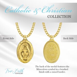 TrueFaithJewelry 14KT Gold-Plated Sterling Silver Our Lady Of Grace Miraculous Medal Necklace Pendant Religious Jewelry, 1 1/8 Inch