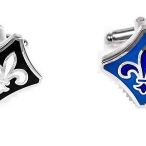 MRCUFF Fleur-de-lys Fleur De Lis Black & Blue 2 Pairs Cufflinks in Presentation Gift Box Polishing Cloth