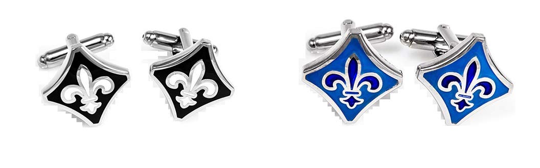 MRCUFF Fleur-de-lys Fleur De Lis Black & Blue 2 Pairs Cufflinks in Presentation Gift Box Polishing Cloth