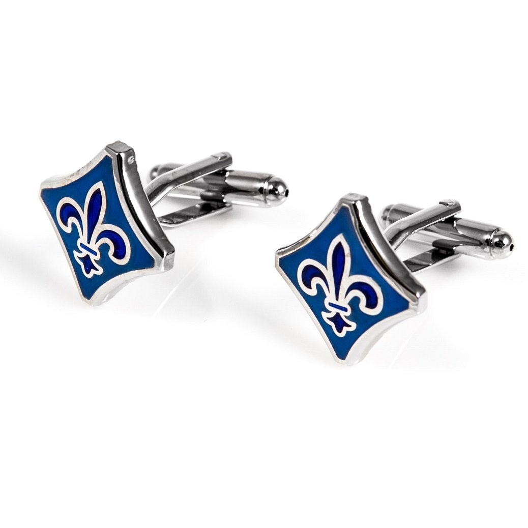 MRCUFF Fleur-de-lys Fleur De Lis Black & Blue 2 Pairs Cufflinks in Presentation Gift Box Polishing Cloth