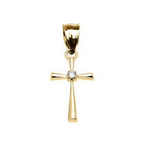 14k yellow gold diamond solitaire accent cross pendant only