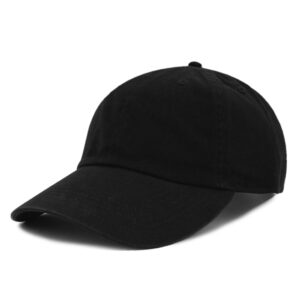 The Hat Depot Women Men Blank Washed Low Profile Cotton and Denim Baseball Cap Hat (Solid Black)