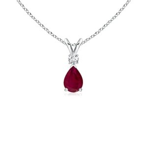 angara women’s 14k white gold ruby teardrop pendant necklace with diamond.