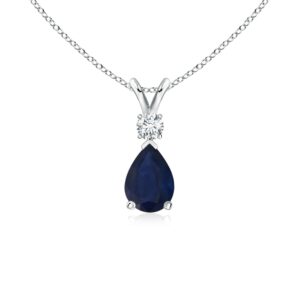 Angara Natural Blue Sapphire Teardrop Pendant Necklace in 14K White Gold for Women with 18" Chain (Grade-A | 7x5mm) | September Birthstone Jewelry Gift for Women |