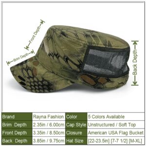 Rayna Fashion Mesh Snake Camouflage Camo Cadet Army Cap Adjustable USA American Flag Military Hat Flat Top Baseball Sun Cap Mandrake