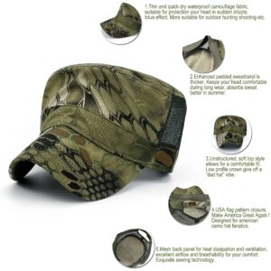 Rayna Fashion Mesh Snake Camouflage Camo Cadet Army Cap Adjustable USA American Flag Military Hat Flat Top Baseball Sun Cap Mandrake