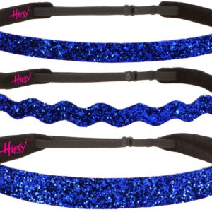 Hipsy Women's Adjustable Non Slip Skinny Wave & Wide Bling Glitter Headband Mixed 3-pack (Mixed Royal Blue)