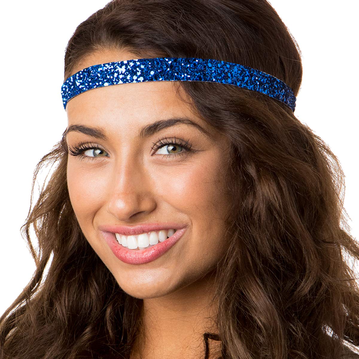 Hipsy Women's Adjustable Non Slip Skinny Wave & Wide Bling Glitter Headband Mixed 3-pack (Mixed Royal Blue)