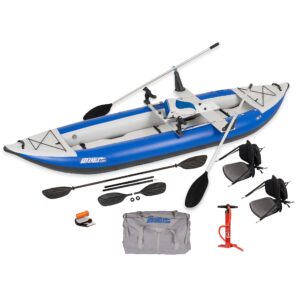 sea eagle 380x 12'6" explorer inflatable kayak- fishing, touring, camping, exploring &white watering-self bailing, removable skeg, drop stitch floor (solo quikrow)