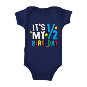 Haase Unlimited It's My 1/2 Birthday - Half 6 Months Old Bodysuit (Navy Blue, 6 Months)