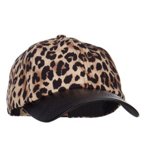 MG Leopard Print Cap with Leather Bill - Brown OSFM