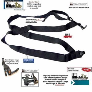 Holdup Black 1 1/2" Hip-Clip Style Under-Ups Suspenders for Men with the Patented Composite plastic Gripper Clasps