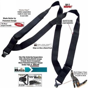 Holdup Black 1 1/2" Hip-Clip Style Under-Ups Suspenders for Men with the Patented Composite plastic Gripper Clasps