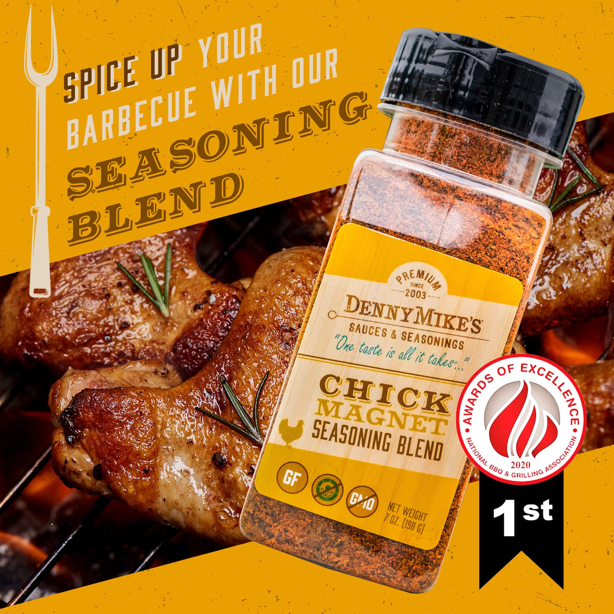 Chick Magnet Rotisserie Chicken Seasoning Rub for Cooking, Smoking, and Grilling, Gluten-Free, Low Sodium, Keto-Friendly Chicken Seasoning Spice Blend in 7oz Shaker - DennyMike’s