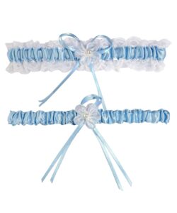 rimobul 2 pieces wedding garters lace bridal garter faux pearls garter for bride with toss away（light blue）