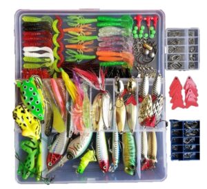 pwwdada 275pcs fishing lure set including frog lures soft fishing lure hard metal lure vib rattle crank popper minnow pencil metal jig hook for trout bass salmon with 1 free tackle box