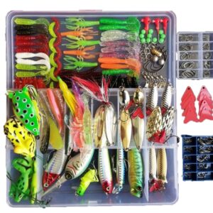 PWWDADA 275pcs Fishing Lure Set Including Frog Lures Soft Fishing Lure Hard Metal Lure VIB Rattle Crank Popper Minnow Pencil Metal Jig Hook for Trout Bass Salmon with 1 Free Tackle Box