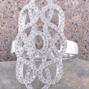 SILVERCLOSEOUT Rhodium Plated Sterling Silver Womens Cz Cubic Zirconia Filigree Armour Statement Ring - Size 7