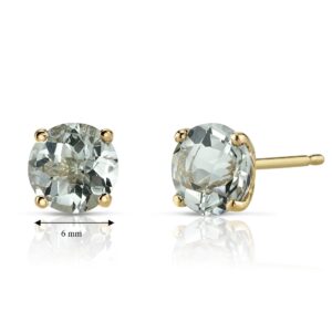 Peora 14K Yellow Gold Green Amethyst Stud Earrings for Women, Genuine Gemstone Birthstone, Round Shape, 6mm, 1.50 Carats total, Friction Back