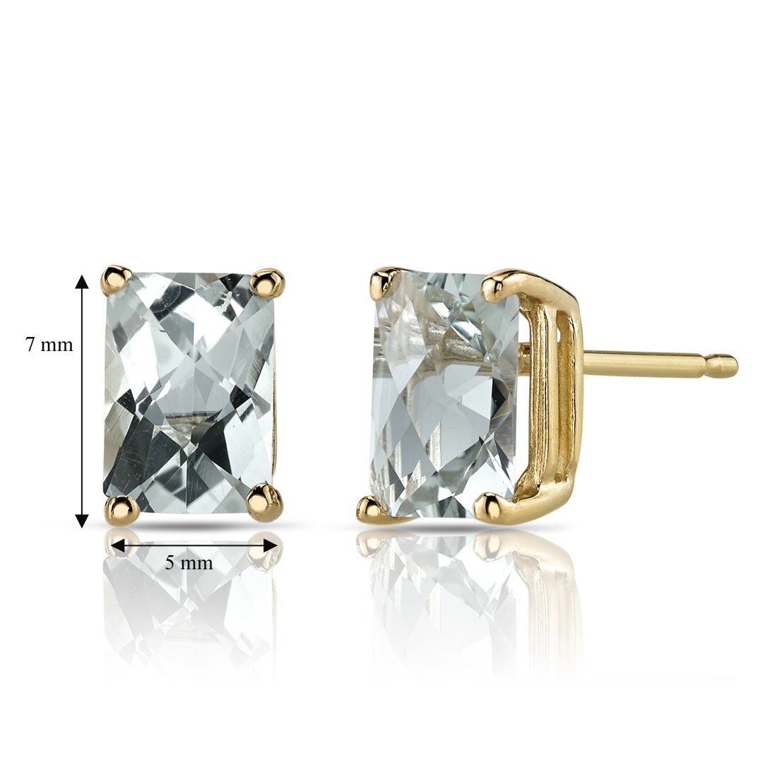 Peora Green Amethyst Earrings for Women in 14 Karat Yellow Gold, Classic Solitaire Studs, 7x5mm Radiant Cut, 1.75 Carats total, Friction Back