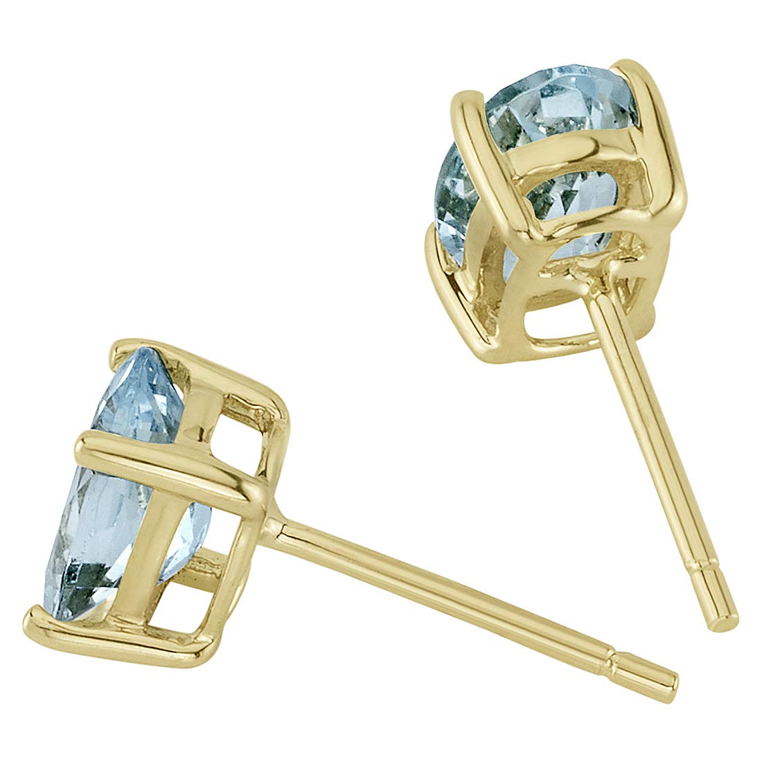 Peora Solid 14K Yellow Gold Aquamarine Earrings for Women, Genuine Gemstone Birthstone Solitaire Studs, Hypoallergenic 7x5mm Oval Shape, 1.25 Carats total, Friction Back