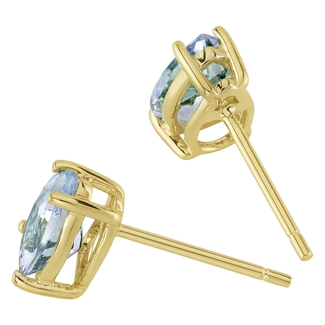 Peora 14K Yellow Gold Aquamarine Earrings for Women, Genuine Gemstone Solitaire Studs, 7x5mm Pear Shape, 1 Carat total, Friction Back