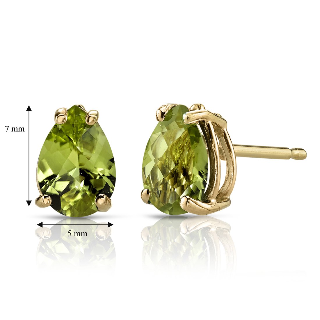 Peora Solid 14K Yellow Gold Peridot Earrings for Women, Genuine Gemstone Birthstone Solitaire Studs, 7x5mm Pear Shape, 1.50 Carats total, Friction Back - August Birthstone Gift, Real Peridot Jewelry