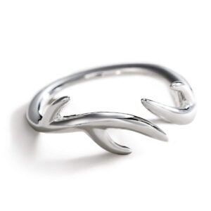 JEWME S925 Sterling Silver Deer Reindeer Antler Ring Adjustable Women Gift Lover Jewelry(7-8)