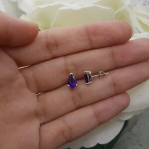 Dazzlingrock Collection 7x5mm Each Pear Cut Amethyst Ladies Solitaire Teardrop Stud Earrings, Sterling Silver